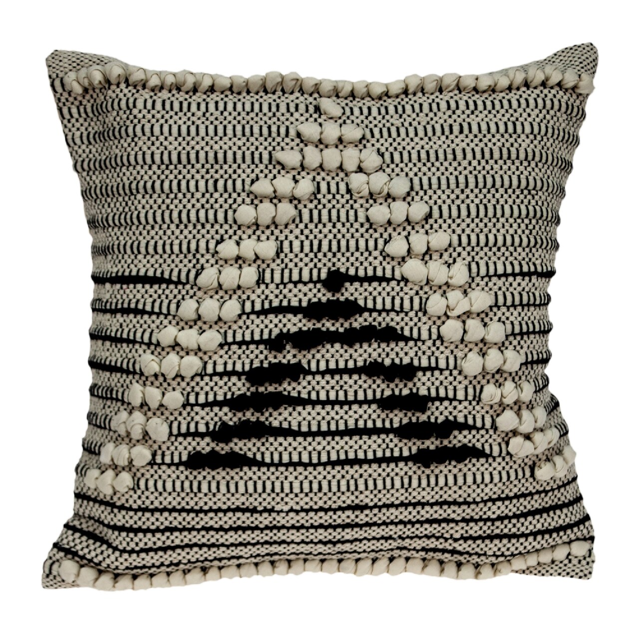 Nassau Collection 18" Beige and Black Woven Striped Square Throw Pillow